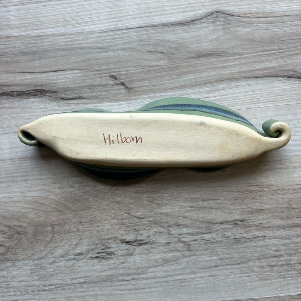 HILBORN Pottery Trinket Olive Dish Green Blue Signed 9" Handcrafted Canada - Picture 3 of 5